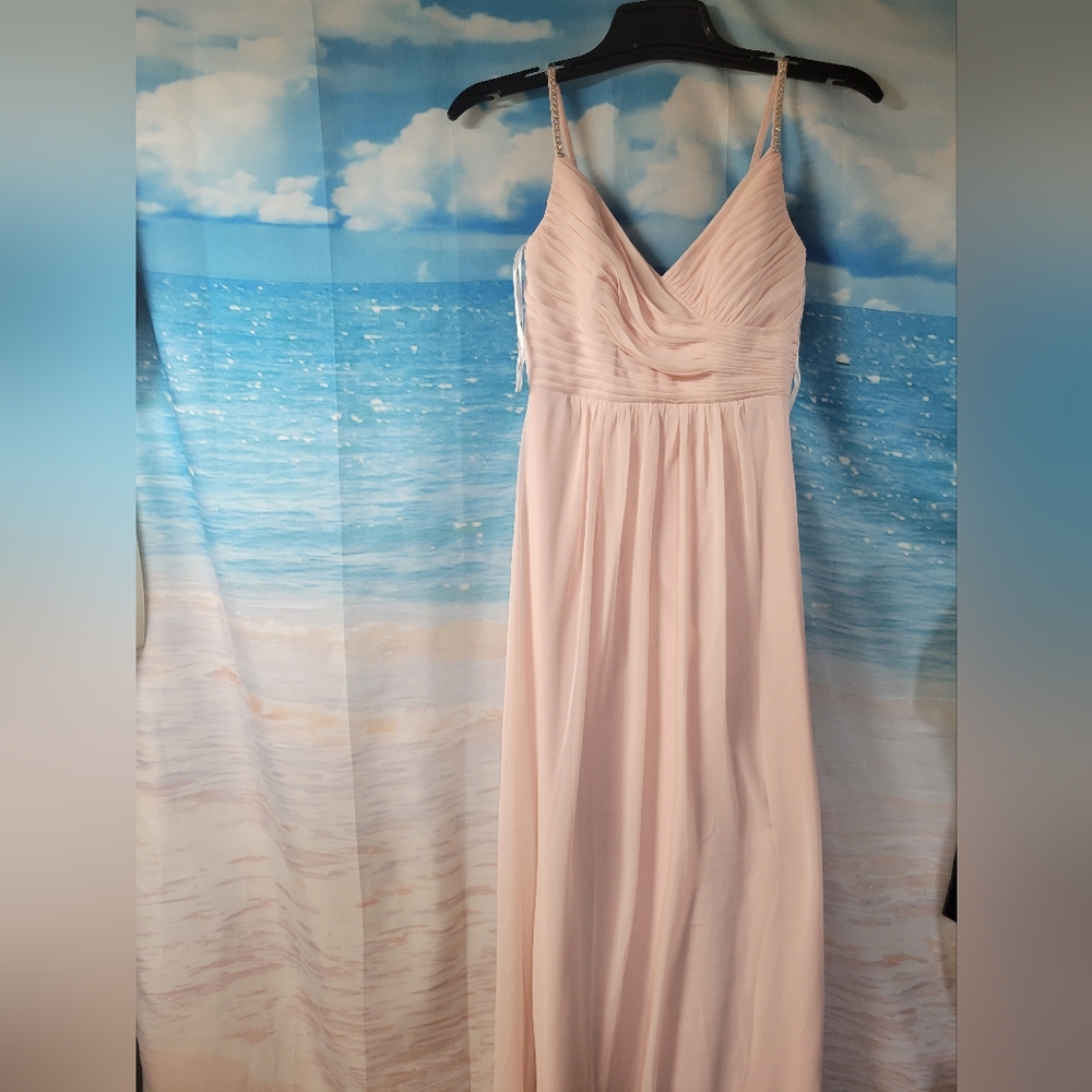 Jenny Packham NWOT Full Length Chiffon Gown Ruched Bodice in Blush Size 0‎